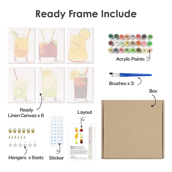 Paint by Numbers – 6 Canvas Set | Vibrant Summer Cocktails