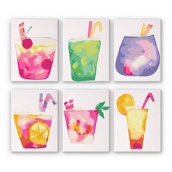 Paint by Numbers – 6 Canvas Set | Tropical Pop Drinks Figured'Art