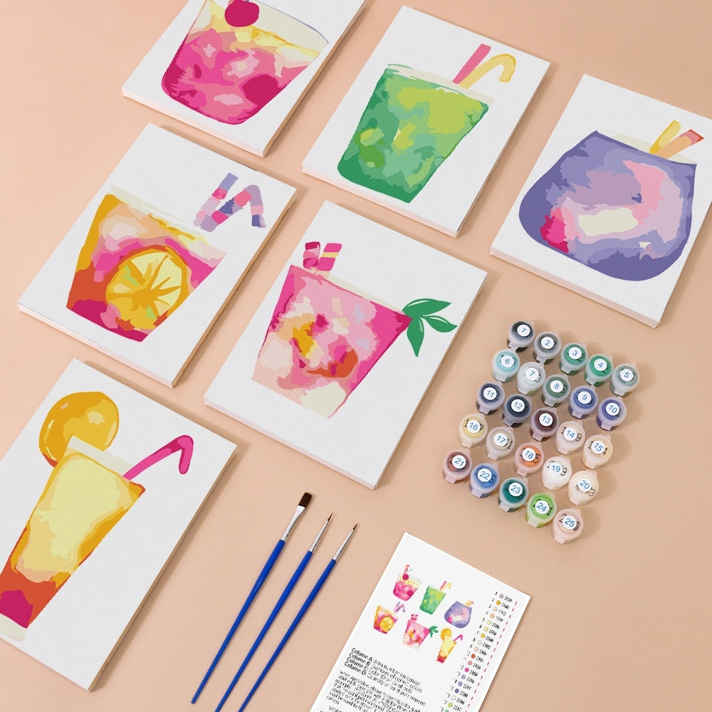 Paint by Numbers – 6 Canvas Set | Tropical Pop Drinks