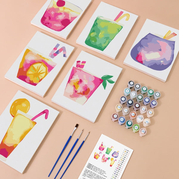 Paint by Numbers – 6 Canvas Set | Tropical Pop Drinks
