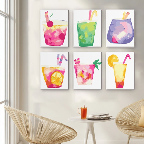 Paint by Numbers – 6 Canvas Set | Tropical Pop Drinks