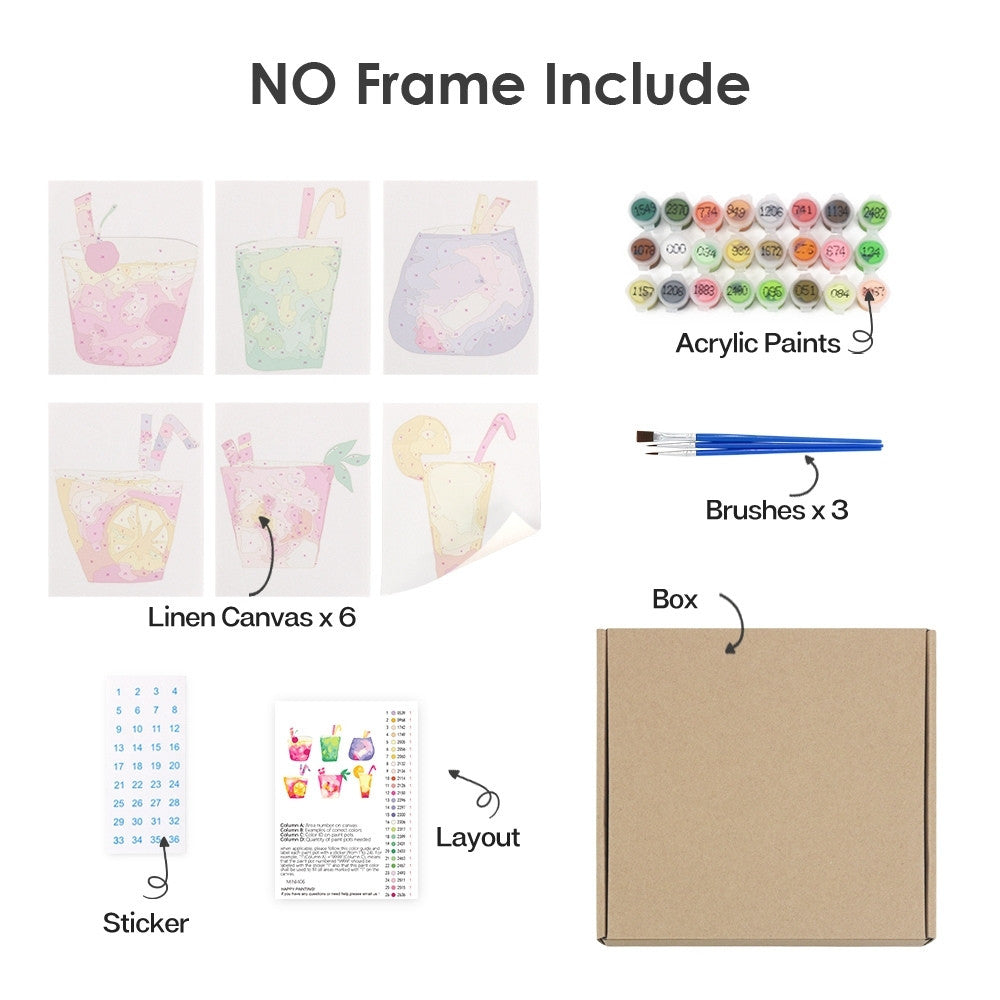 Paint by Numbers – 6 Canvas Set | Tropical Pop Drinks