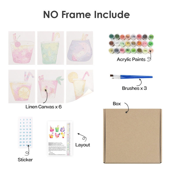 Paint by Numbers – 6 Canvas Set | Tropical Pop Drinks