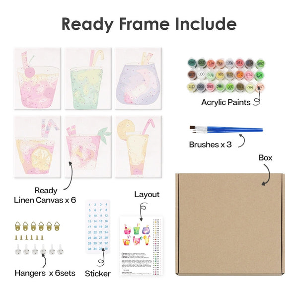 Paint by Numbers – 6 Canvas Set | Tropical Pop Drinks