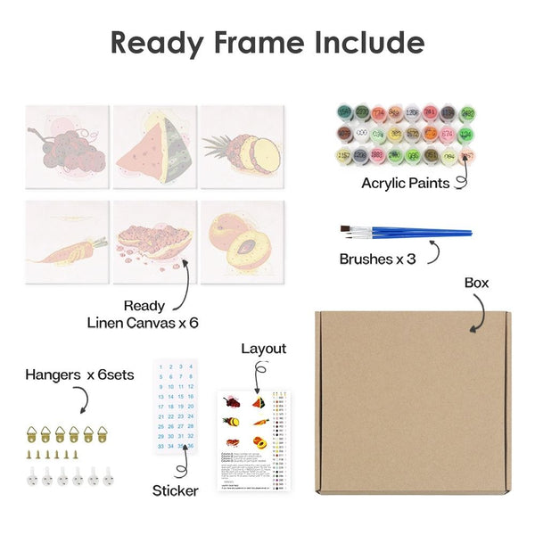 Paint by Numbers – 6 Canvas Set | Fruits and Veggies