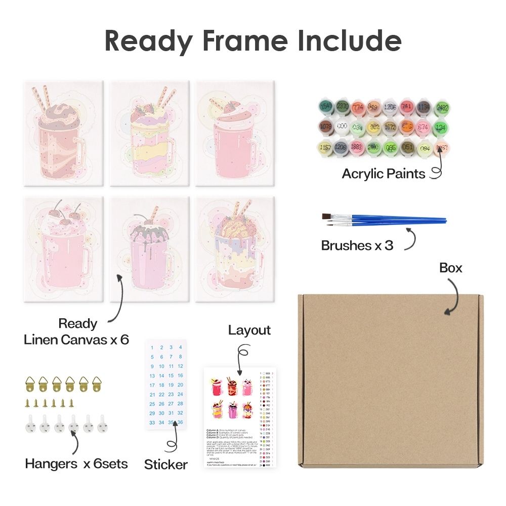 Paint by Numbers – 6 Canvas Set | Milkshakes