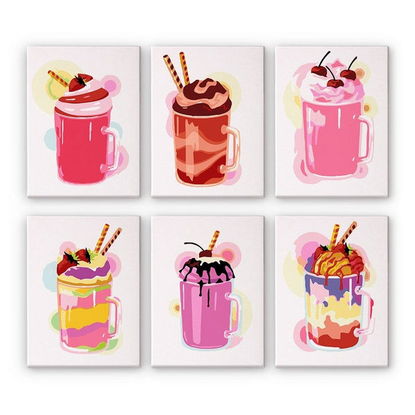 Paint by Numbers – 6 Canvas Set | Colorful Milkshakes Figured'Art