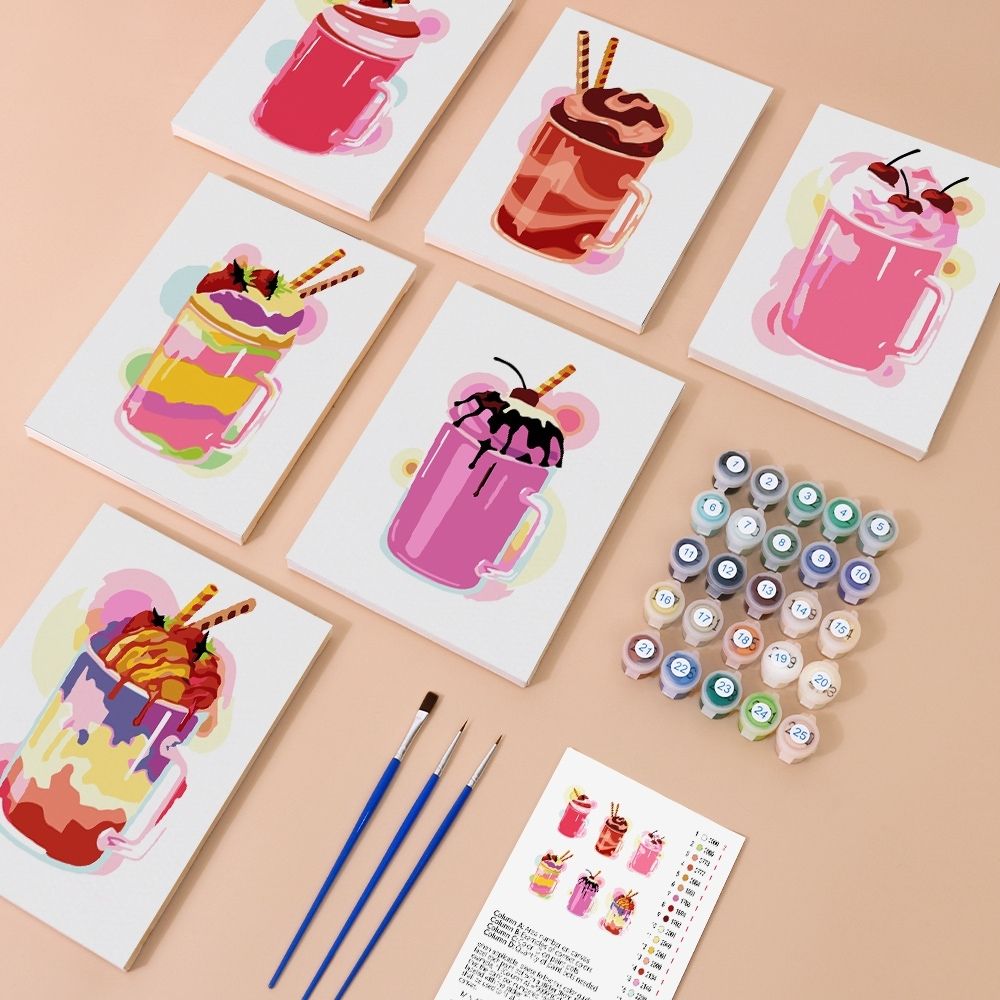 Paint by Numbers – 6 Canvas Set | Colorful Milkshakes
