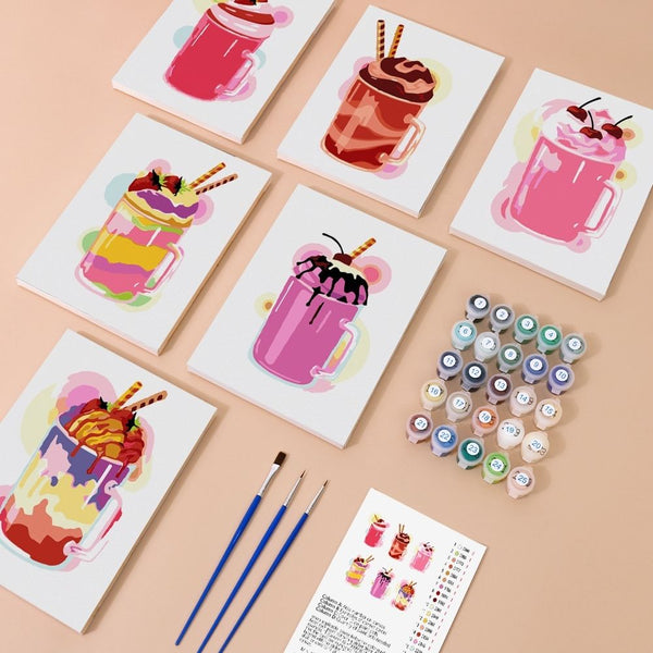 Paint by Numbers – 6 Canvas Set | Colorful Milkshakes