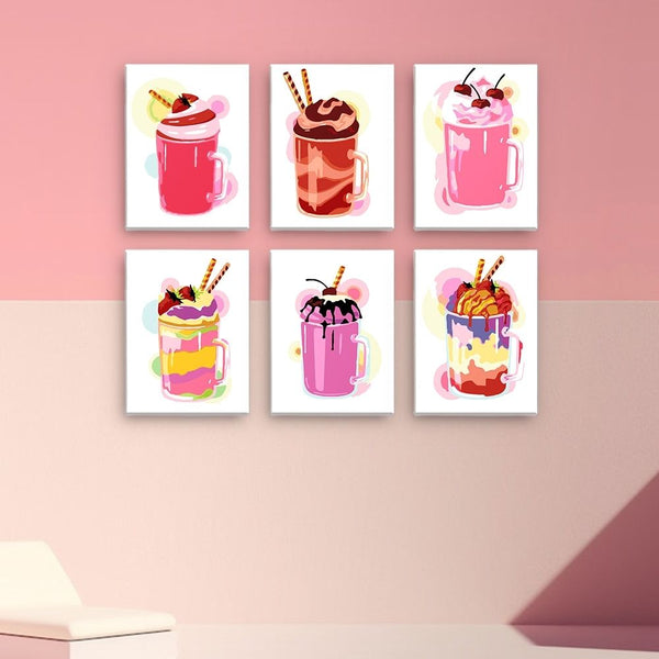 Paint by Numbers – 6 Canvas Set | Colorful Milkshakes