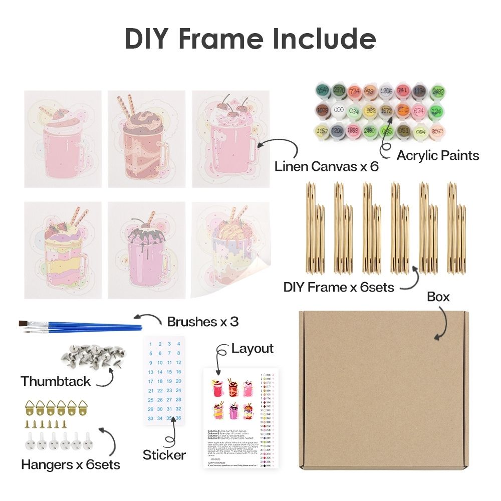 Paint by Numbers – 6 Canvas Set | Colorful Milkshakes