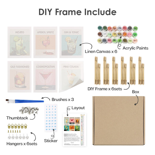 Mini Paint by numbers 6 pieces - Modern Bar Mixology Art Series 1