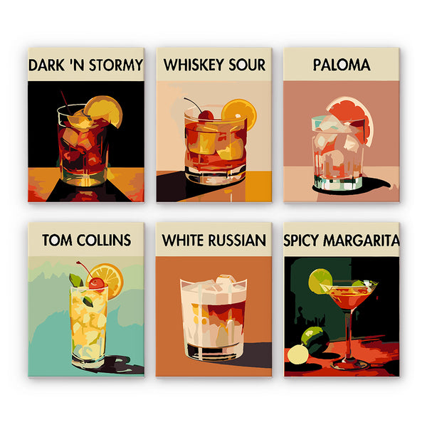 Mini Paint by numbers 6 pieces - Modern Bar Mixology Art Series 2 Figured'Art