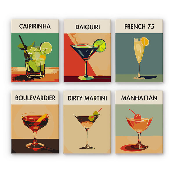 Mini Paint by numbers 6 pieces - Modern Bar Mixology Art Series 5 Figured'Art