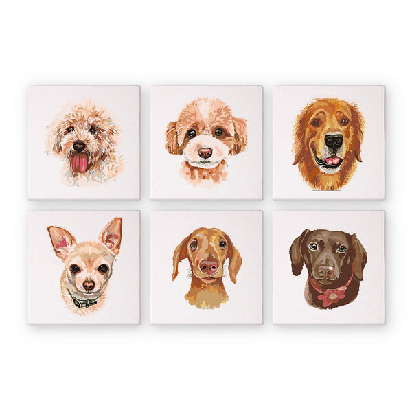 Mini Paint by numbers 6"x6" (6 pieces) - Cute Dogs