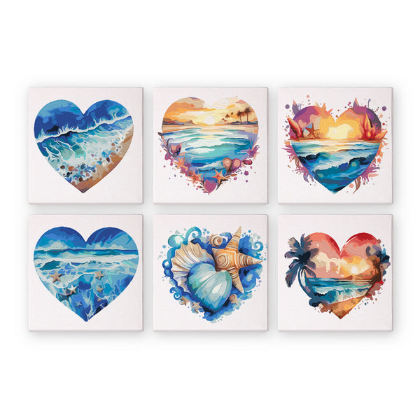 Mini Paint by numbers 6"x6" (6 pieces) - Romantic Beach Scenes