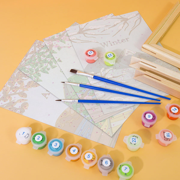 Mini Paint by numbers 6"x8" (4 pieces) - Spring Summer Autumn Winter Art Kit