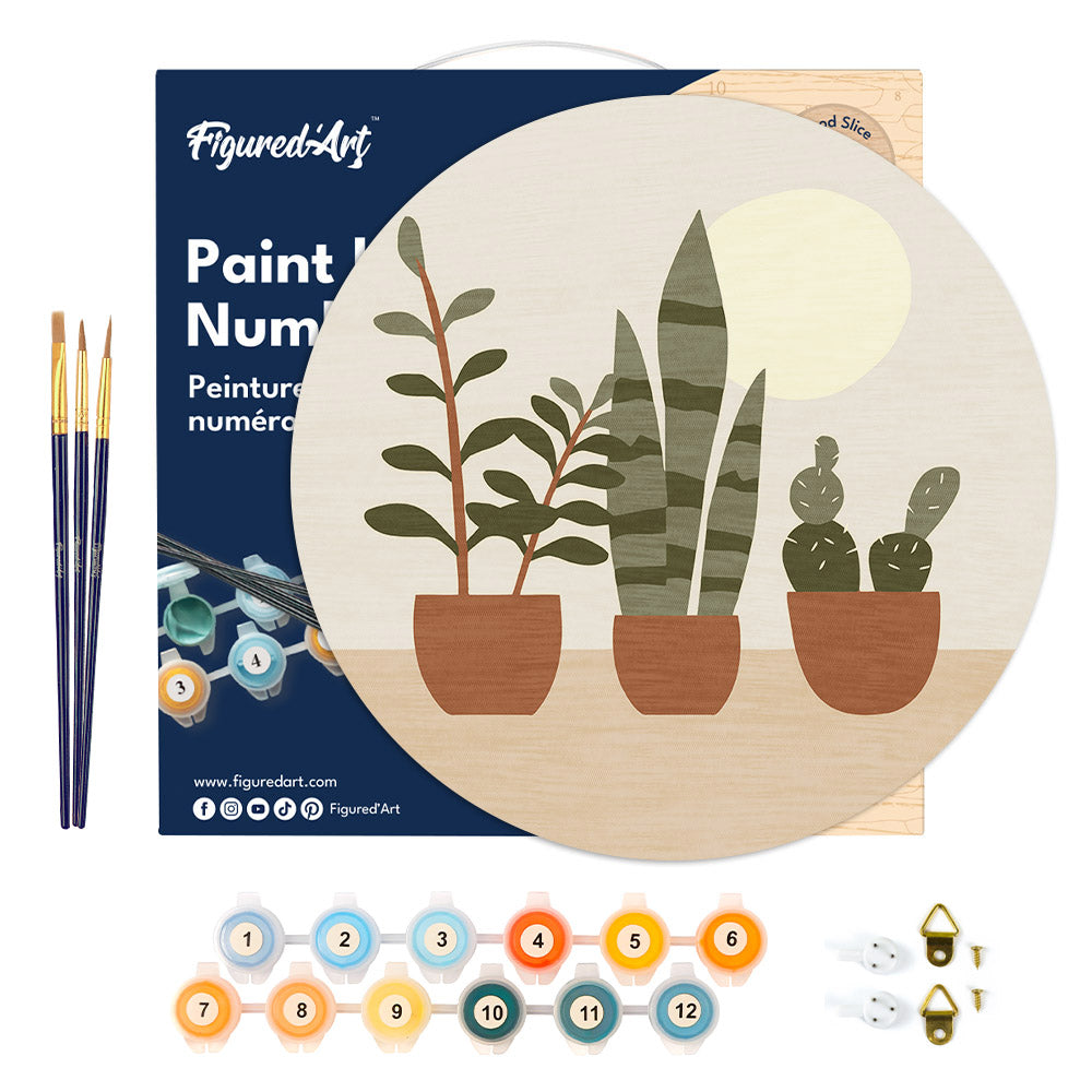 Paint by numbers on Wood Slice - Three plant pots