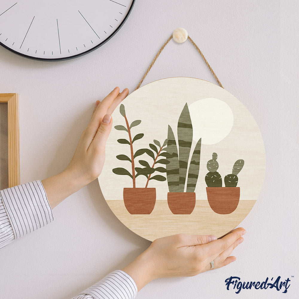 Paint by numbers on Wood Slice - Three plant pots