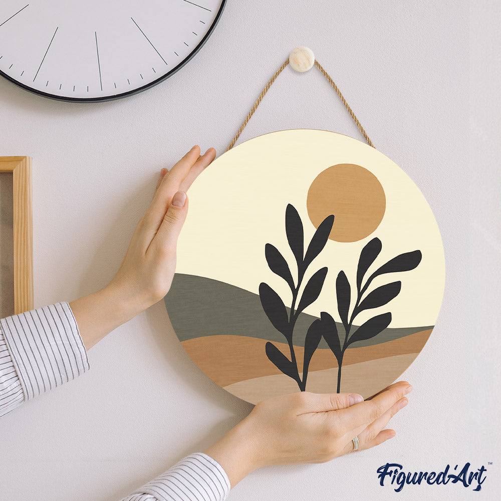 Paint by numbers on Wood Slice - Abstract Plants in the Sun