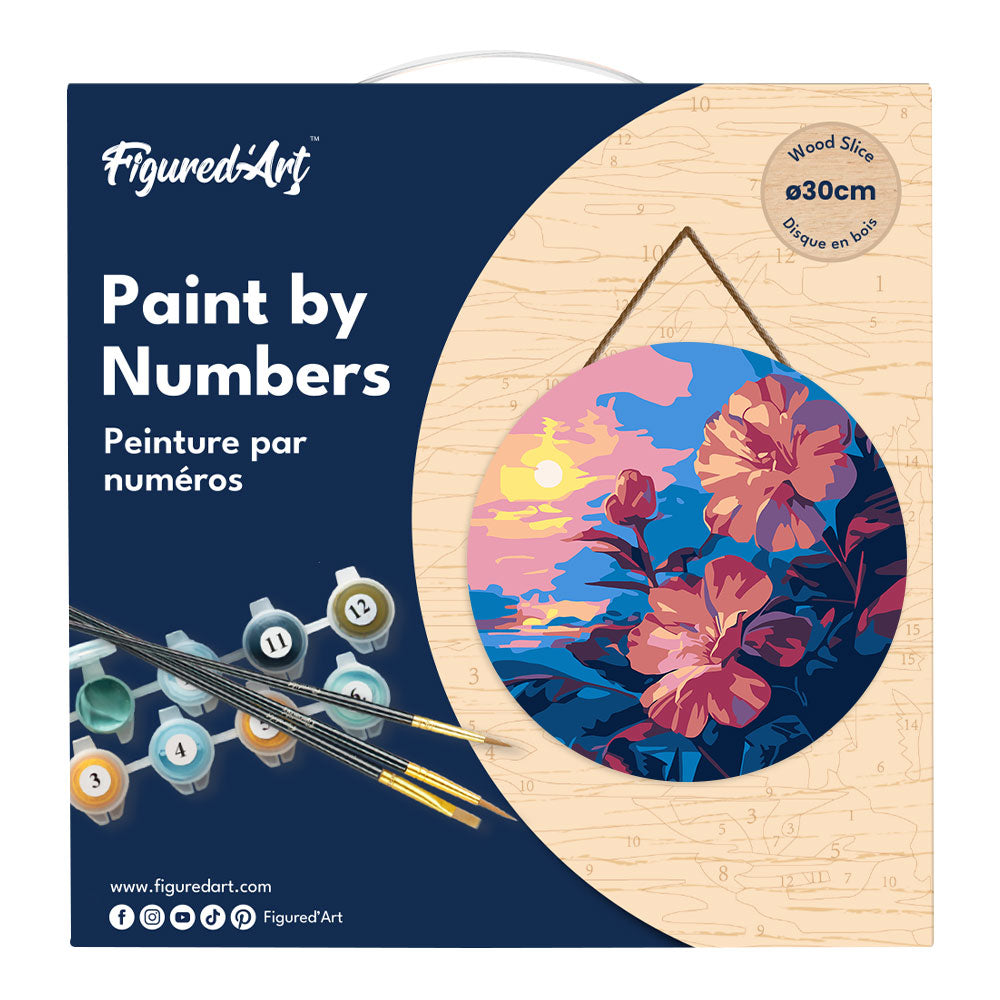 Paint by numbers on Wood Slice - Hibiscus at Sunset