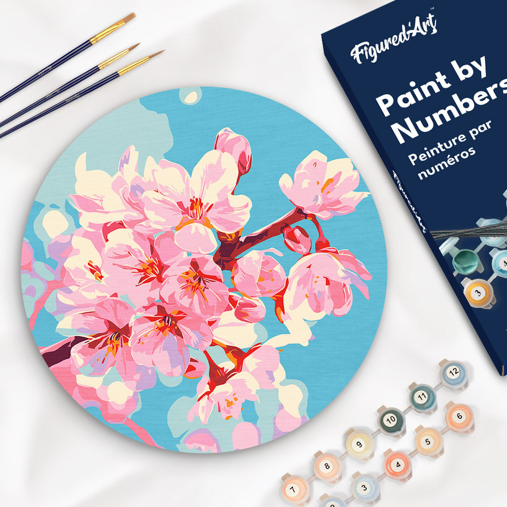 Paint by numbers on Wood Slice - Cherry Blossom Figured'Art USA