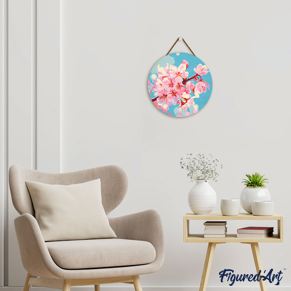 Paint by numbers on Wood Slice - Cherry Blossom