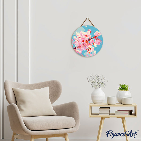 Paint by numbers on Wood Slice - Cherry Blossom