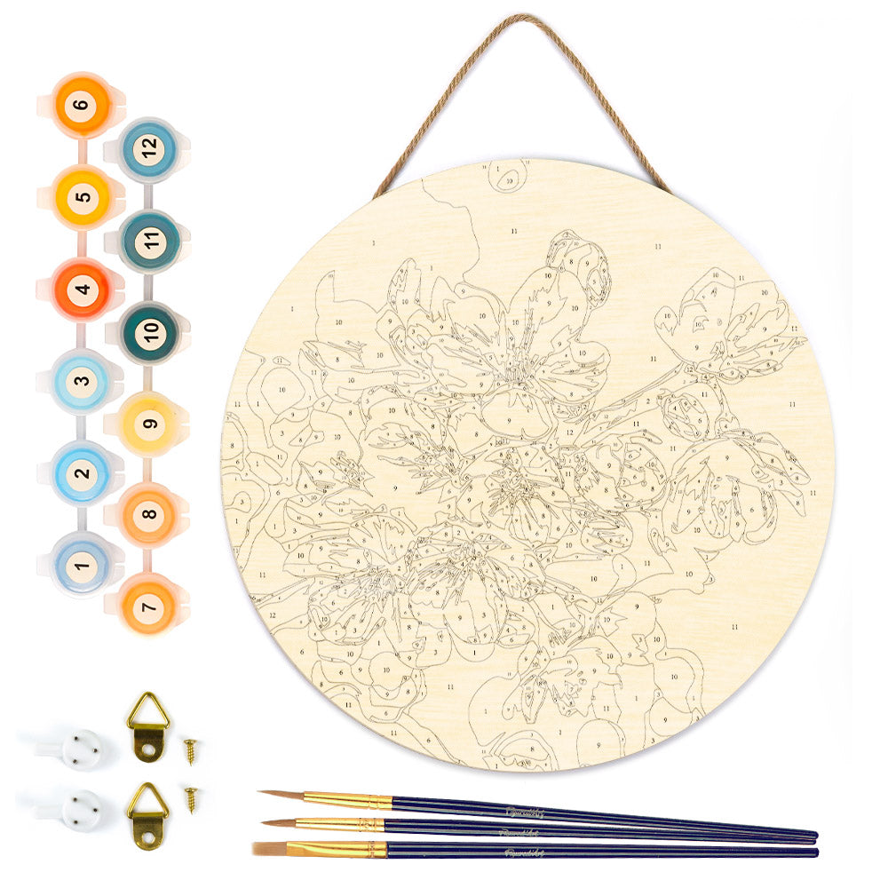 Paint by numbers on Wood Slice - Cherry Blossom