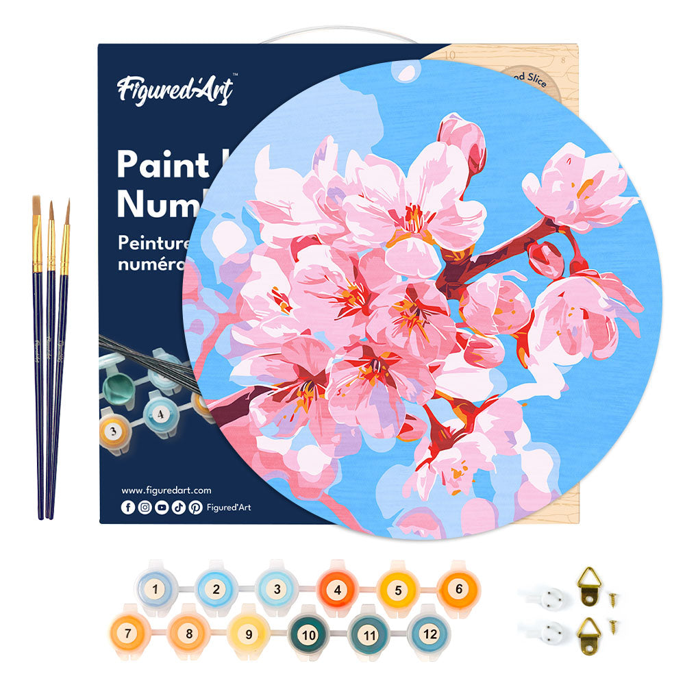 Paint by numbers on Wood Slice - Cherry Blossom