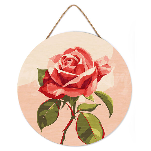 Paint by numbers on Wood Slice - Red Rose