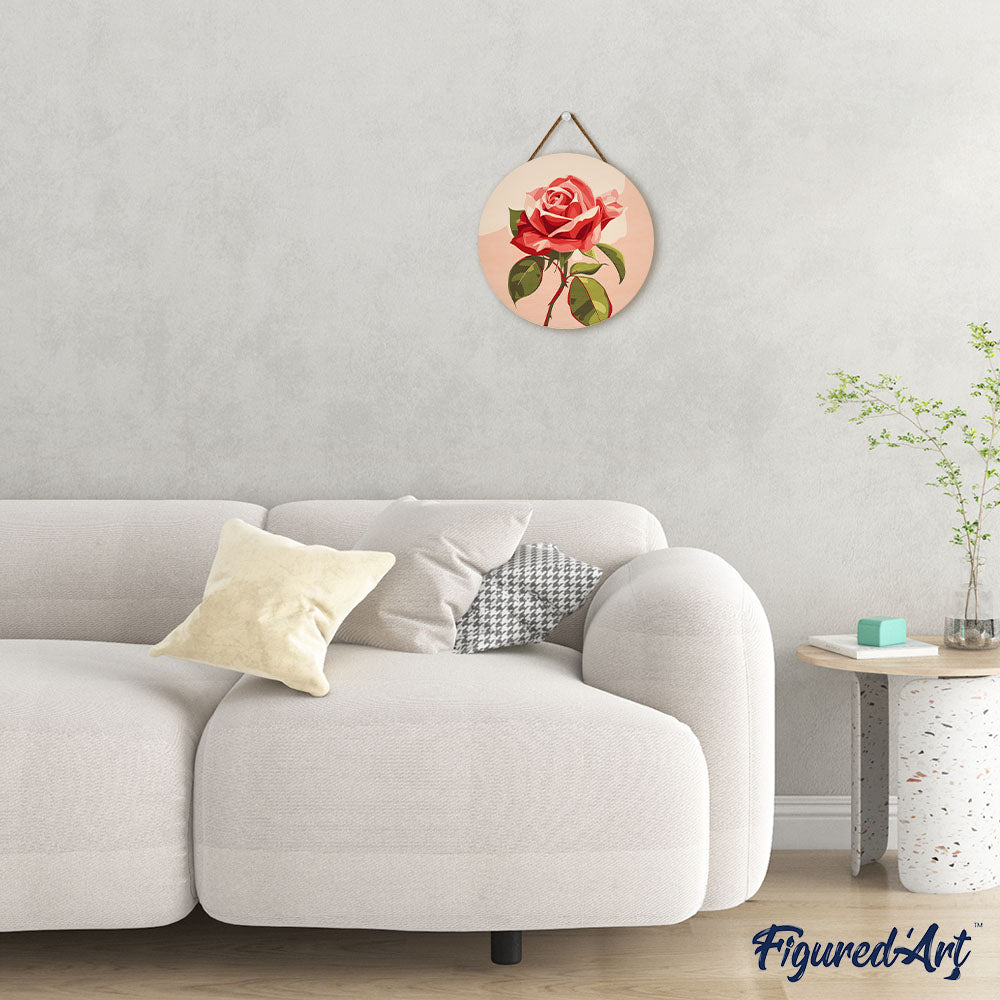 Paint by numbers on Wood Slice - Red Rose