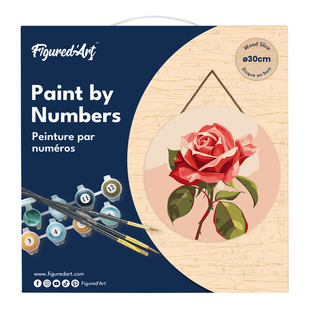 Paint by numbers on Wood Slice - Red Rose