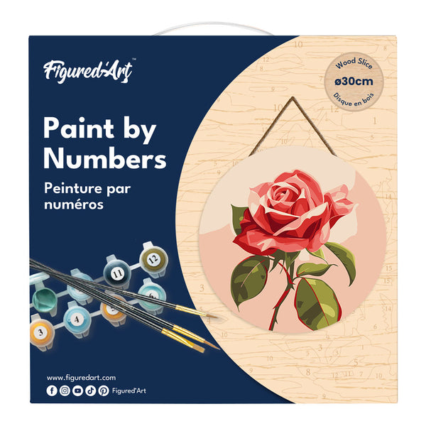 Paint by numbers on Wood Slice - Red Rose