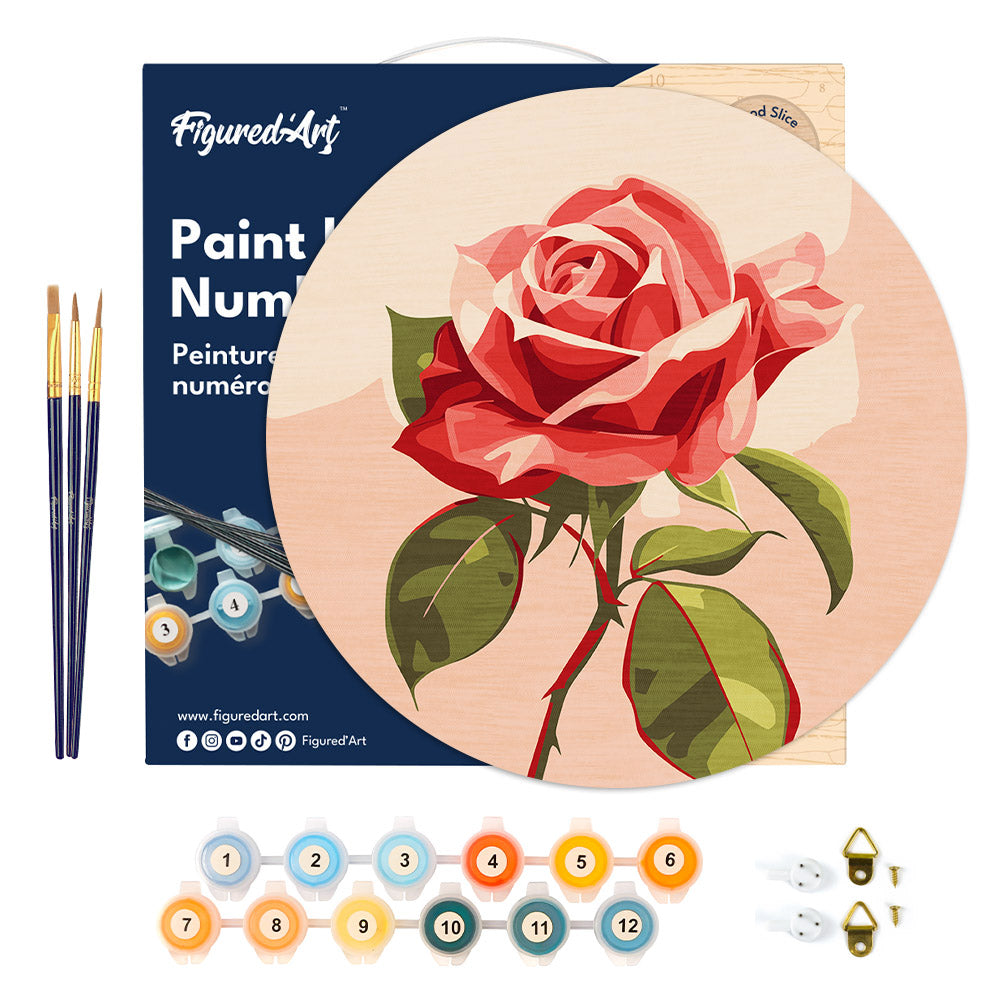 Paint by numbers on Wood Slice - Red Rose