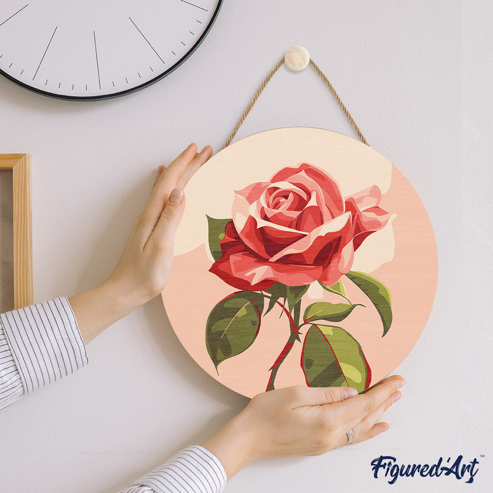 Paint by numbers on Wood Slice - Red Rose