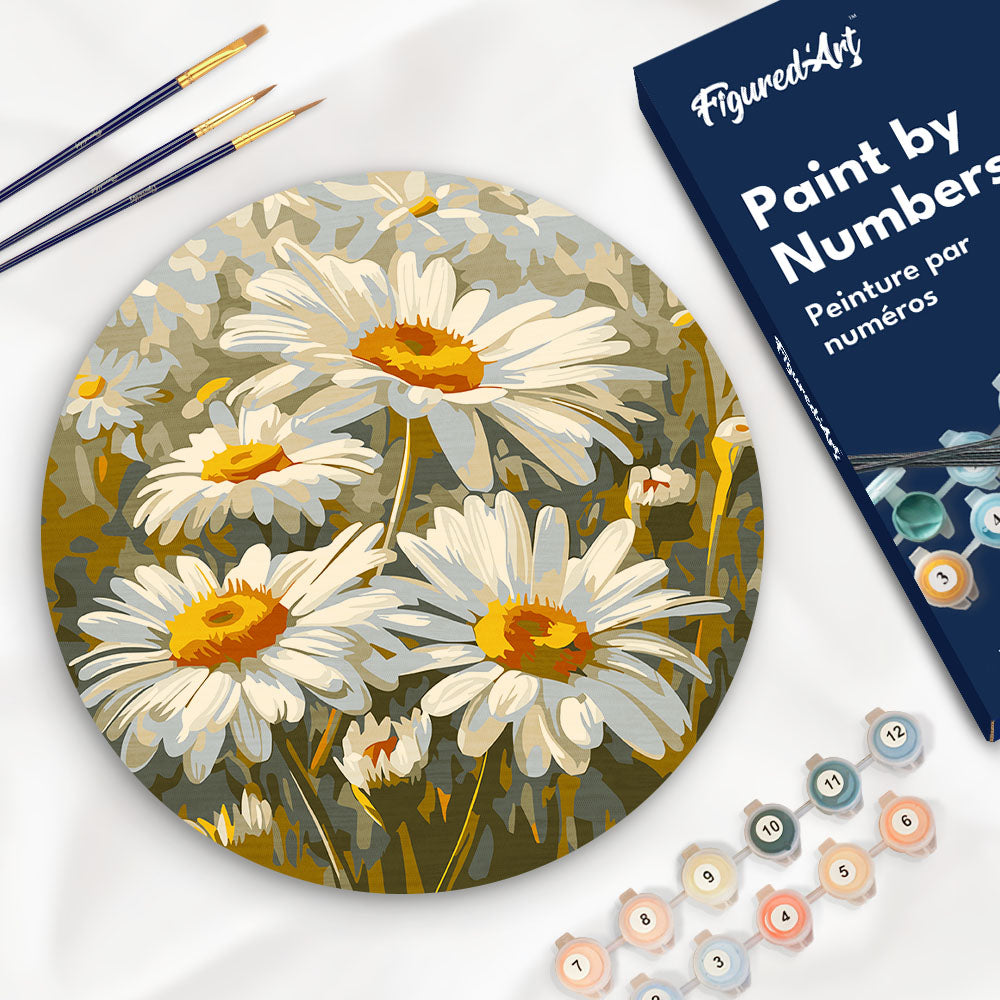 Paint by numbers on Wood Slice - Daisies Figured'Art USA
