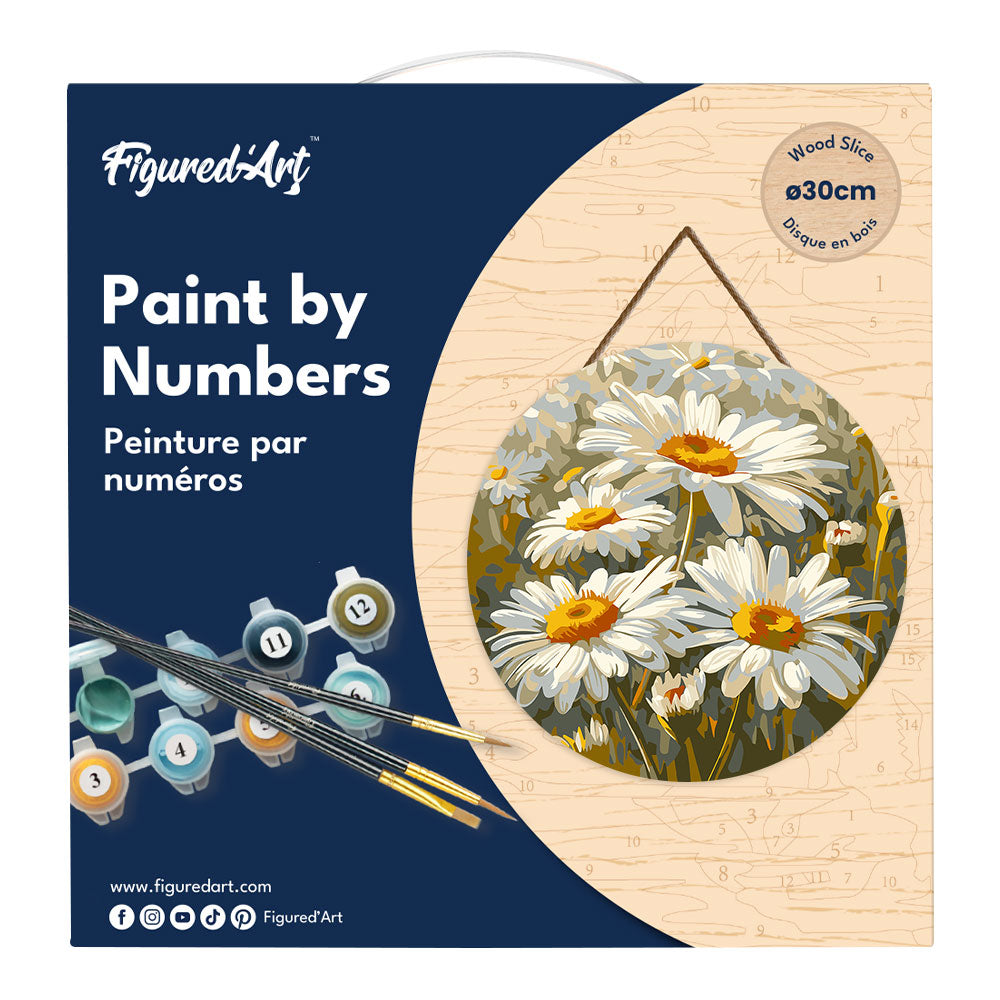 Paint by numbers on Wood Slice - Daisies