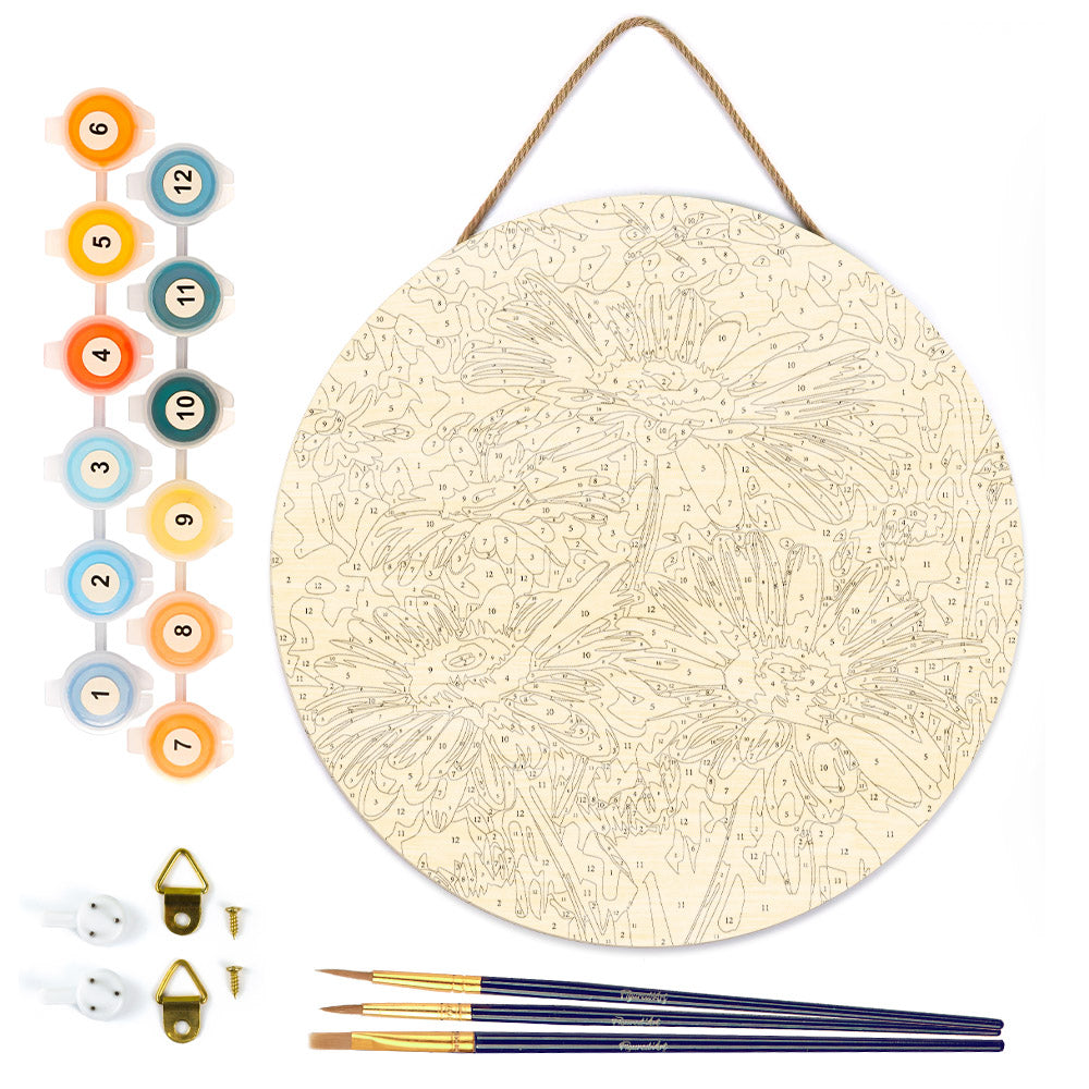 Paint by numbers on Wood Slice - Daisies