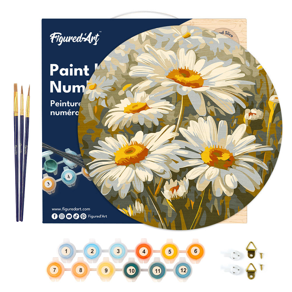 Paint by numbers on Wood Slice - Daisies