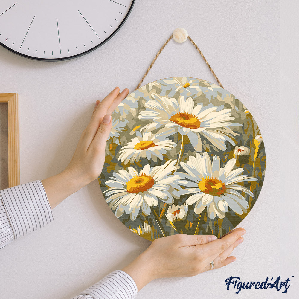 Paint by numbers on Wood Slice - Daisies