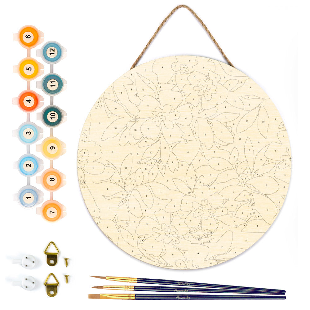 Paint by numbers on Wood Slice - Floral Pattern