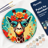 Paint by numbers on Wood Slice - Fantasy Giraffe and Flowers Figured'Art USA
