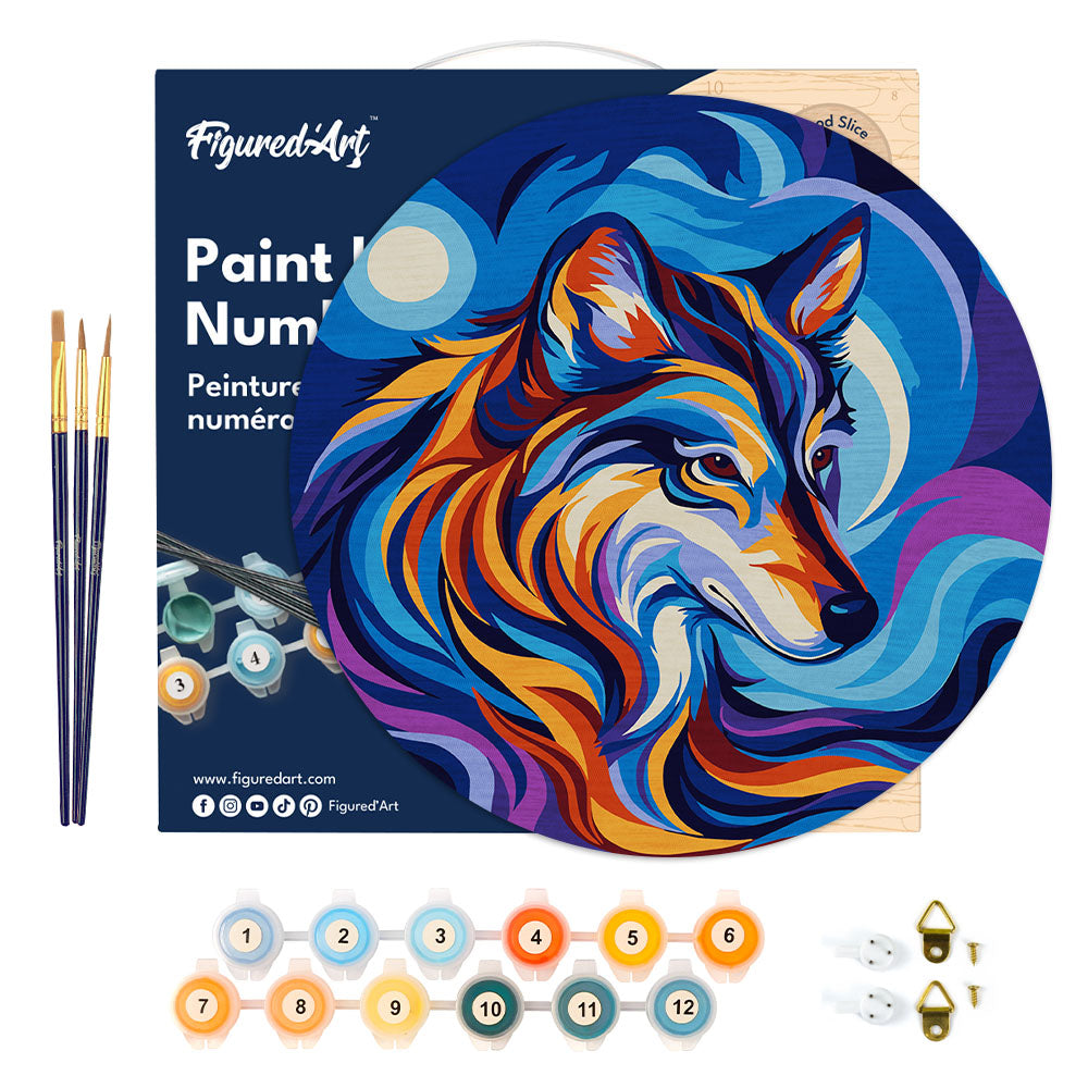 Paint by numbers on Wood Slice - Wolf