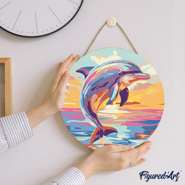 Paint by numbers on Wood Slice - Dolphin