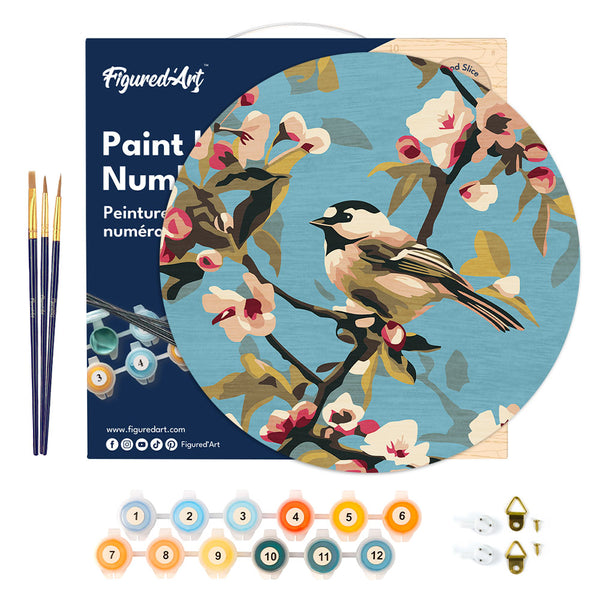 Paint by numbers on Wood Slice - Bird on Branch