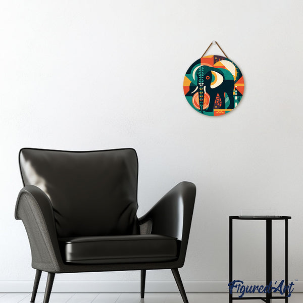Paint by numbers on Wood Slice - Elephant Art-Deco Inspired Abstract