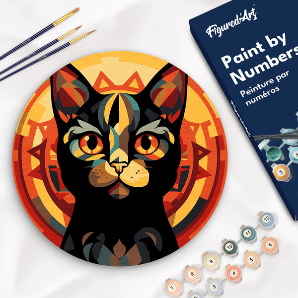 Paint by numbers on Wood Slice - Art Deco Black Cat Figured'Art USA