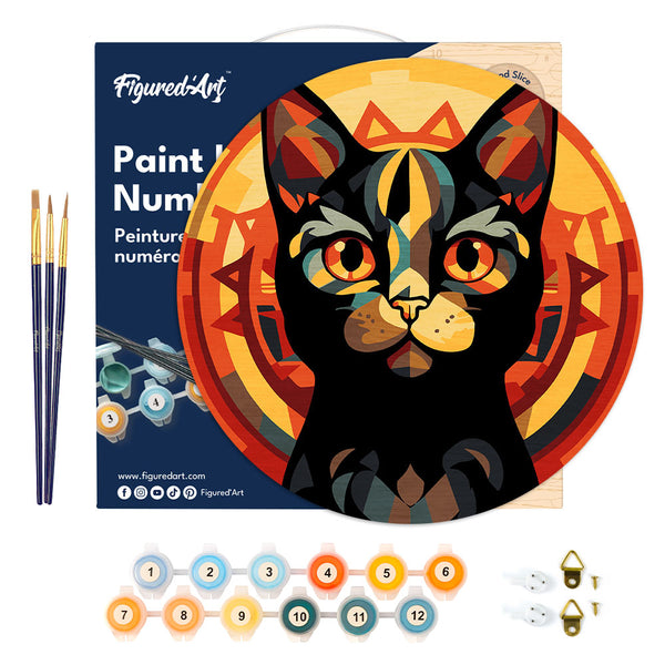 Paint by numbers on Wood Slice - Art Deco Black Cat
