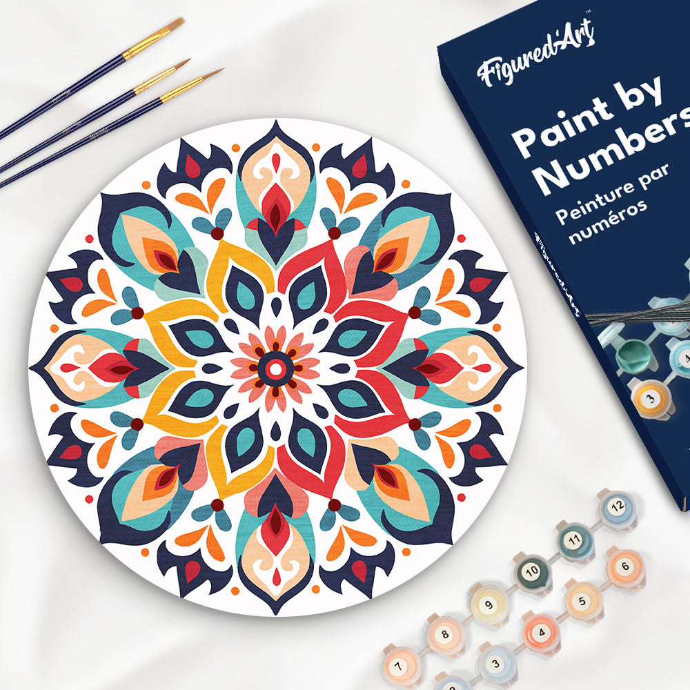 Paint by numbers on Wood Slice - Floral Mandala Figured'Art USA